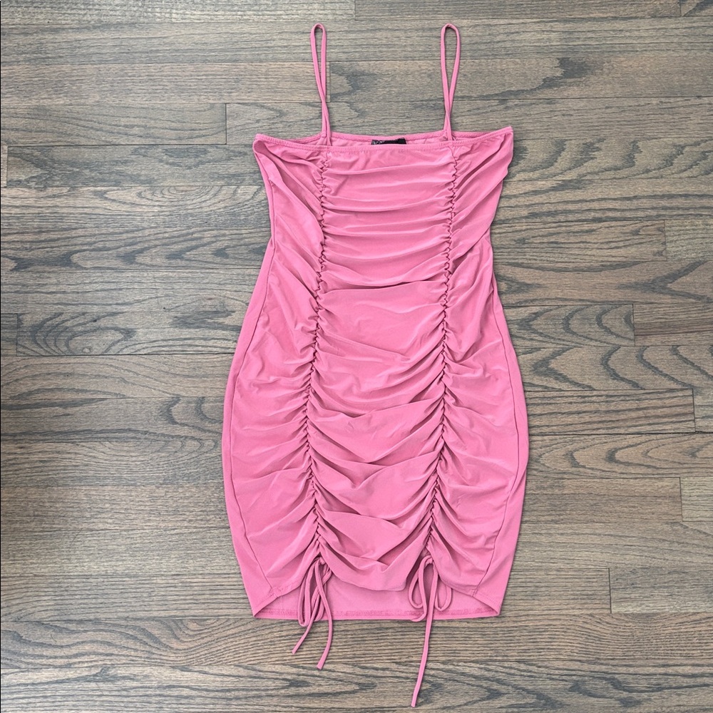 Elegant Pink Ruched Mini Dress - Picture 2 of 10